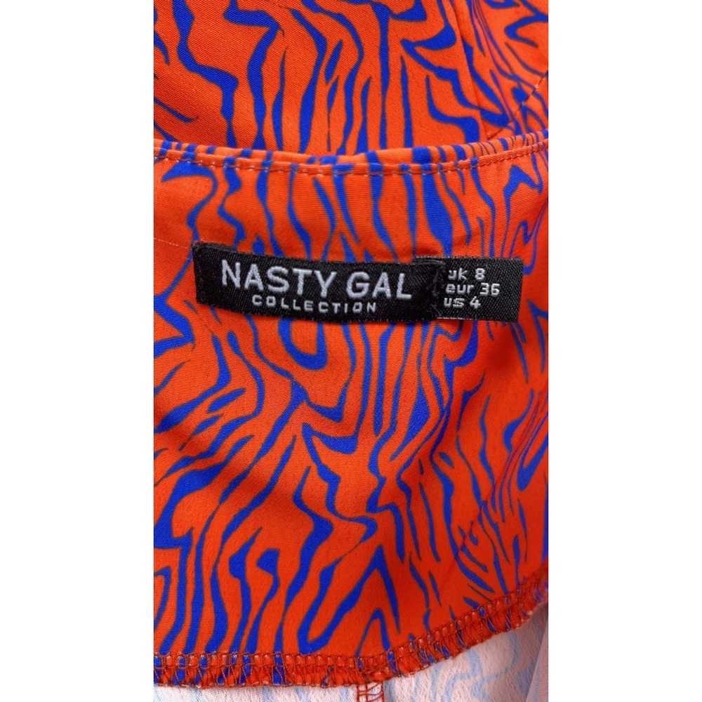 Nasty Gal Slip Dress Women's Sz 4 Orange Blue Animal Print Strappy Sleeve Y2K - Picture 7 of 8